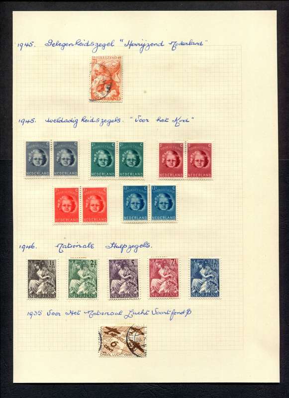 Netherlands - 17 Stamps Mounted (Hinged) on An Old Album Page