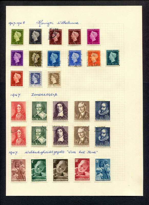 Netherlands - 29 Stamps Mounted (Hinged) on An Old Album Page