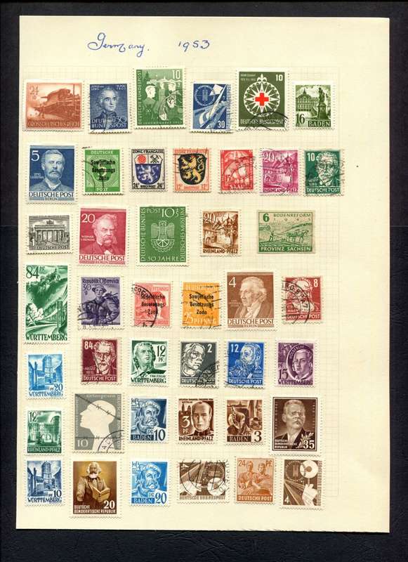 Germany - 42 Stamps Mounted (Hinged) On An Old Album Page