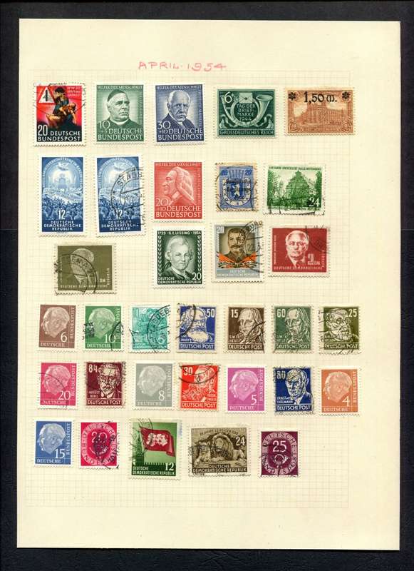 Germany - 33 Stamps Mounted (Hinged) On An Old Album Page