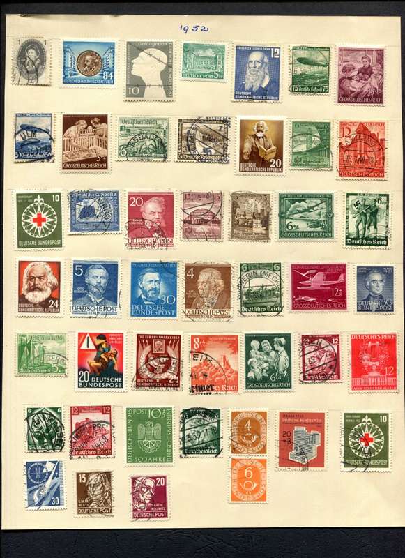 Germany - 46 Stamps Mounted (Hinged) On An Old Album Page