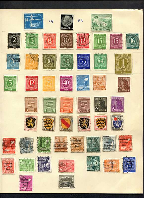 Germany - 54 Stamps Mounted (Hinged) On An Old Album Page