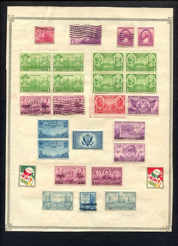 USA - 55 Stamps Mounted (Hinged) On Both Sides Of An Old Album Page