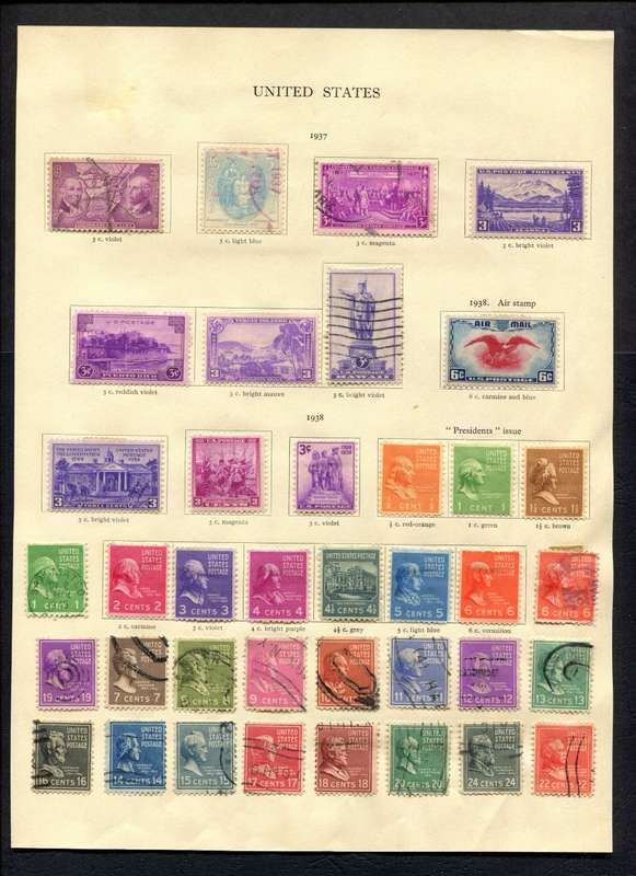 USA - 38 Stamps Mounted (Hinged) On An Old Album Page