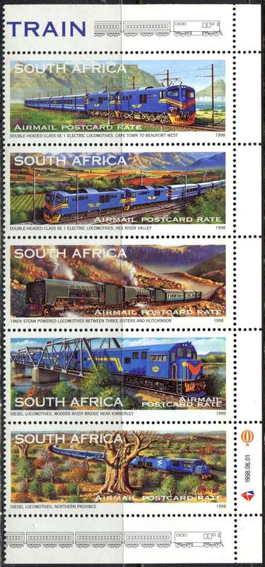 RSA - Strip of 5 With Round Perforations - Trains - 1997 - MNH