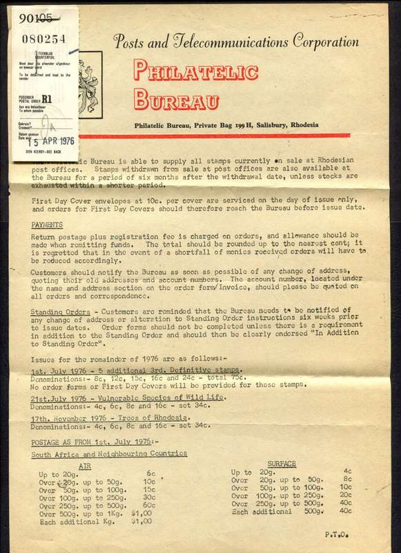 Rhodesia - Letter From Philatelic Bureau