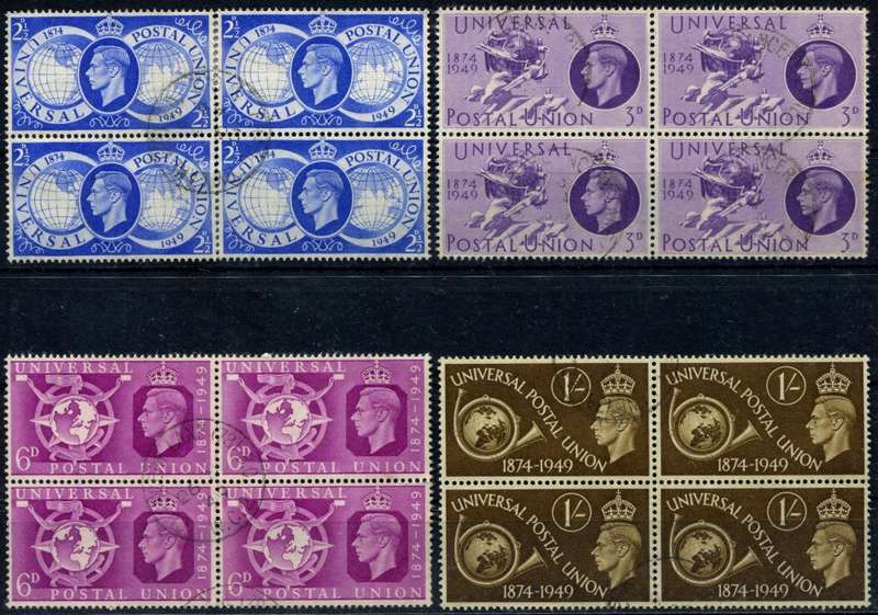 Great Britain - Set of 4 Blocks of 4 - 1949 - Used - Some Separation
