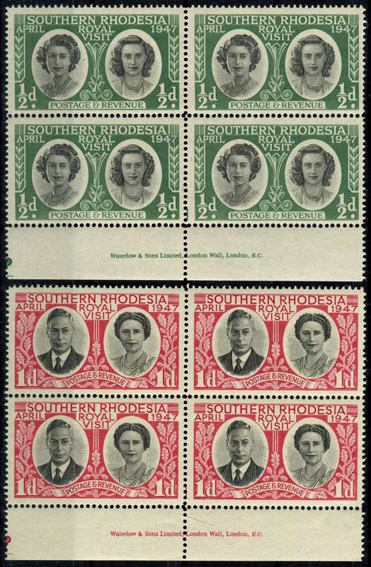 Southern Rhodesia - Set of 2 Imprint Blocks of 4 - 1947 - MNH