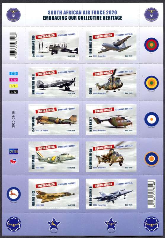 RSA - Aircraft - Full Sheet of 10 - 2020 - MNH