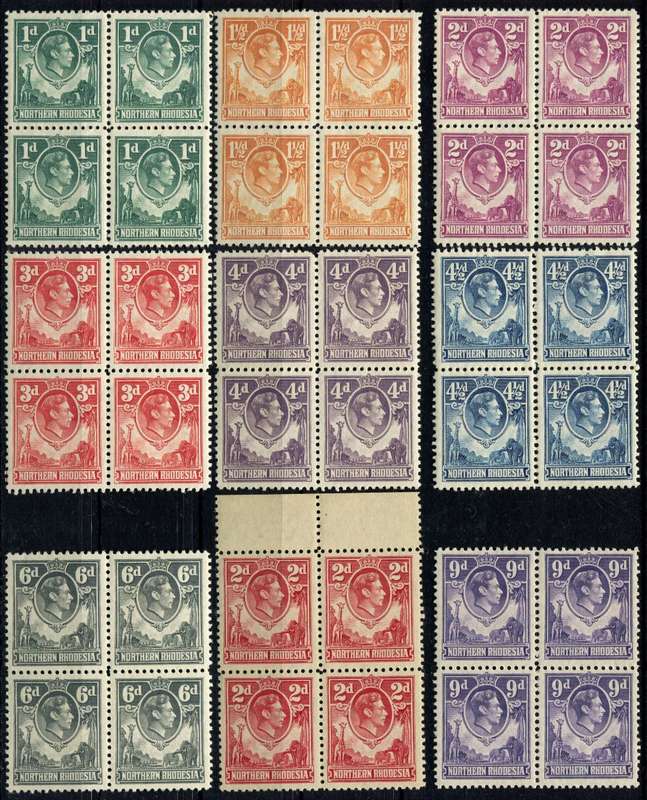 Northern Rhodesia - 9 Blocks of 4 - 1938 - MM