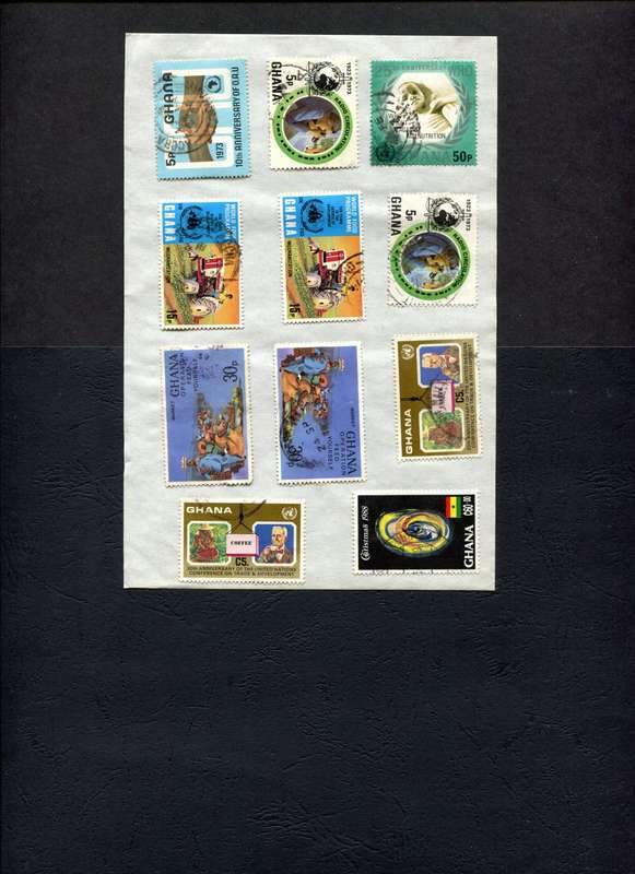 Ghana - 11 Stamps Mounted (Hinged) On Old Approval Page