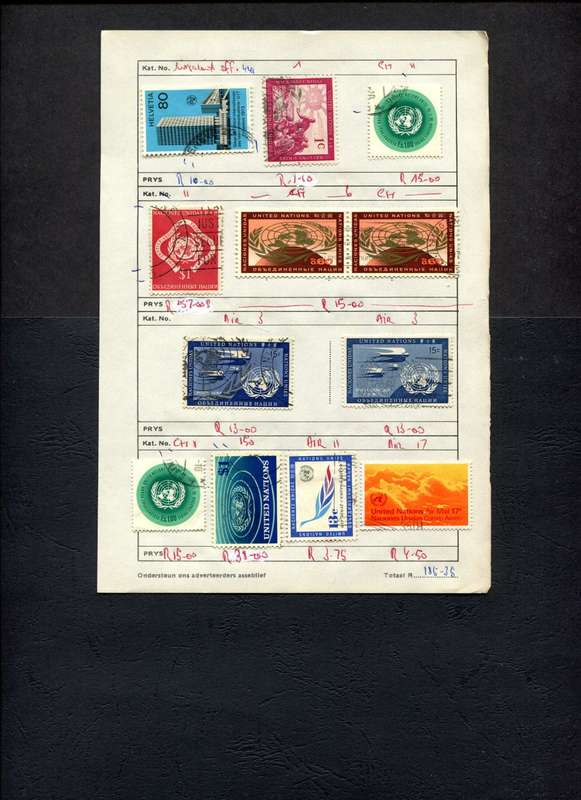 UN - 12 Stamps Mounted (Hinged) On Old Approval Page