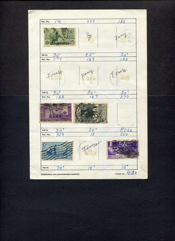 Italy - 5 Stamps Mounted (Hinged) On Old Approval Page