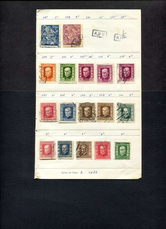 Czechoslovakia - 17 Stamps Mounted (Hinged) On Old Approval Page
