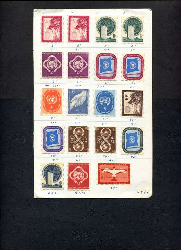 UN - 19 Stamps Mounted (Hinged) On Old Approval Page