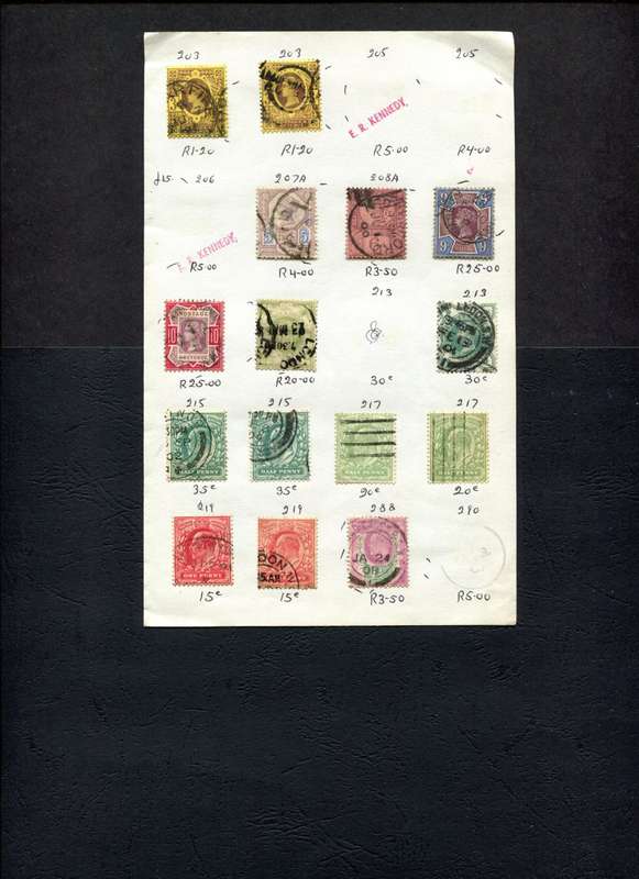 Great Britain - 15 Stamps Mounted (Hinged) On Old Approval Page
