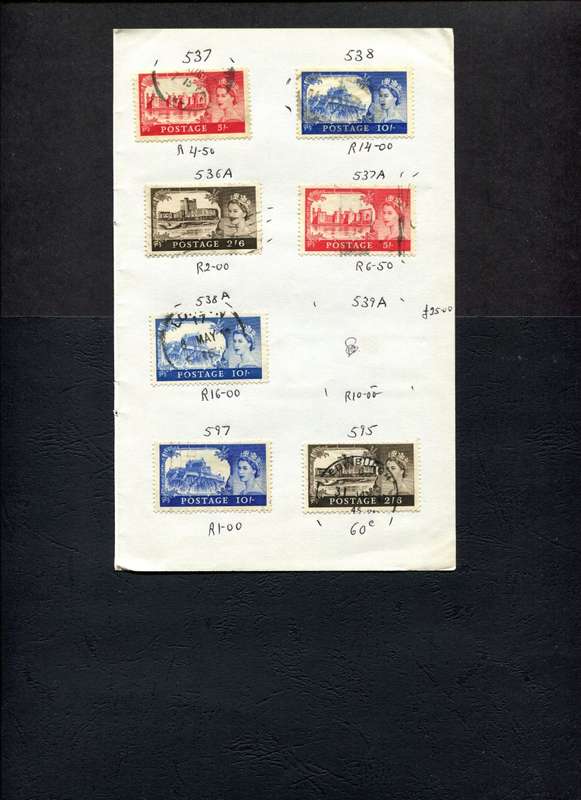 Great Britain - 7 Stamps Mounted (Hinged) On Old Approval Page