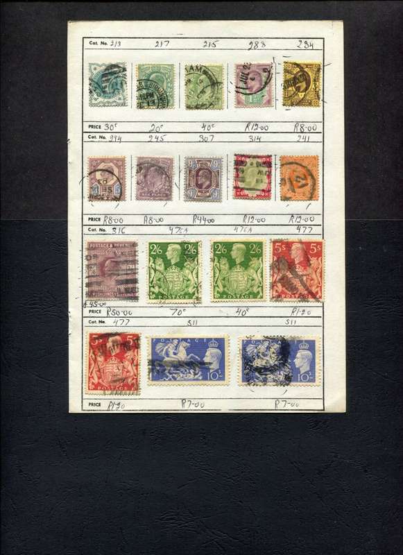 Great Britain - 17 Stamps Mounted (Hinged) On Old Approval Page