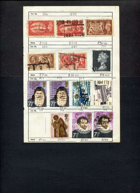 Great Britain - 13 Stamps Mounted (Hinged) On Old Approval Page
