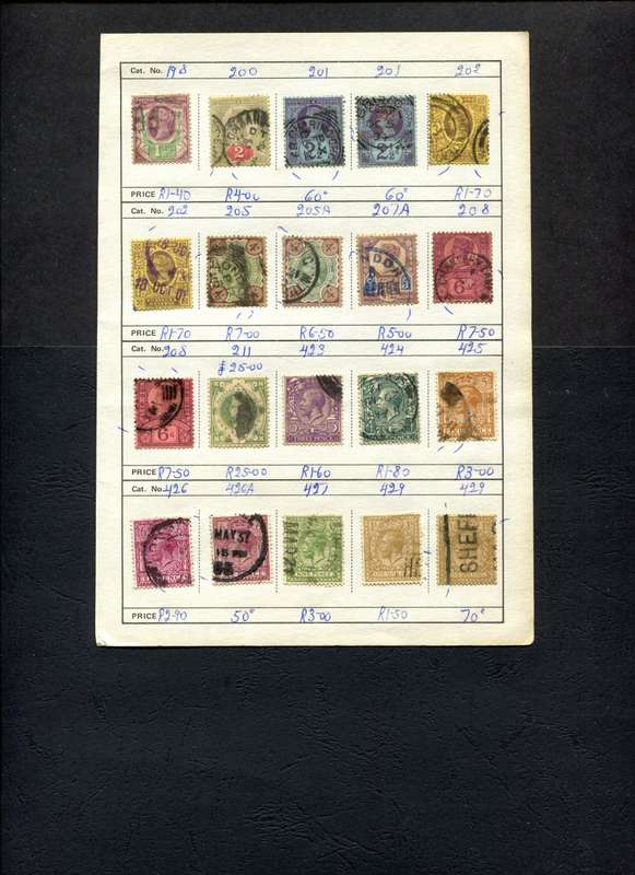 Great Britain - 20 Stamps Mounted (Hinged) On Old Approval Page