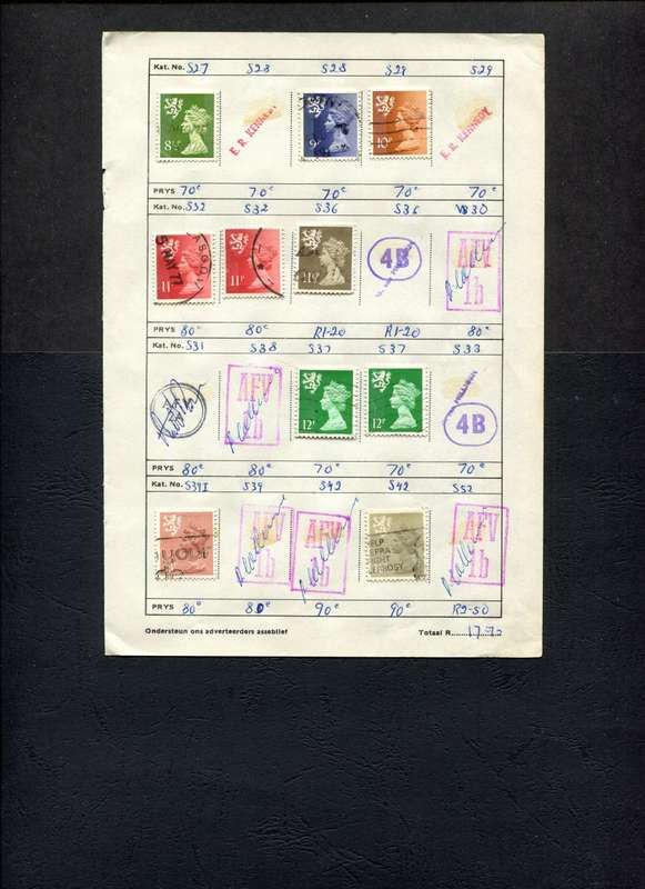 Great Britain - 10 Stamps Mounted (Hinged) On Old Approval Page