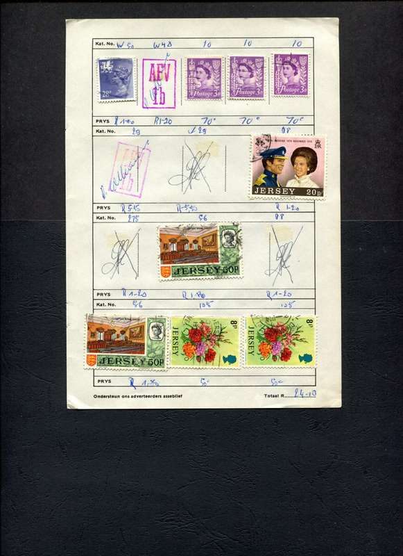 Great Britain/Jersey - 9 Stamps Mounted (Hinged) On Old Approval Page