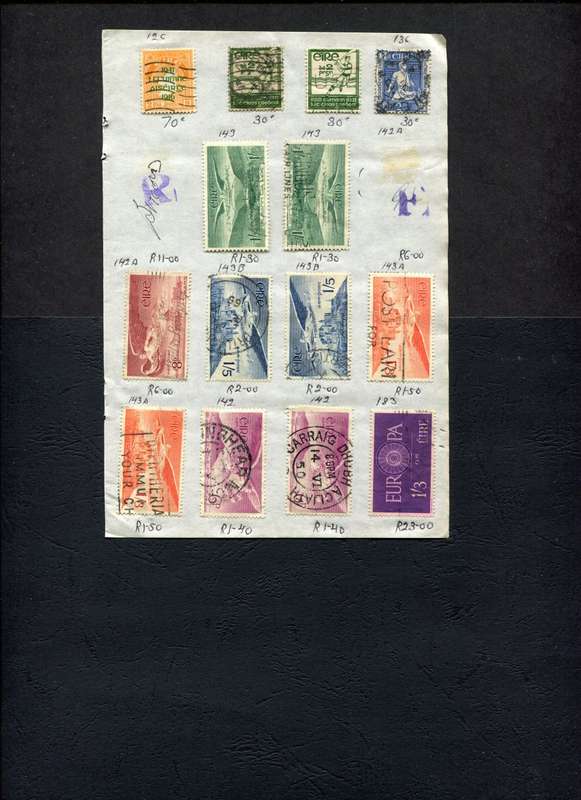 Ireland - 14 Stamps Mounted (Hinged) On Old Approval Page