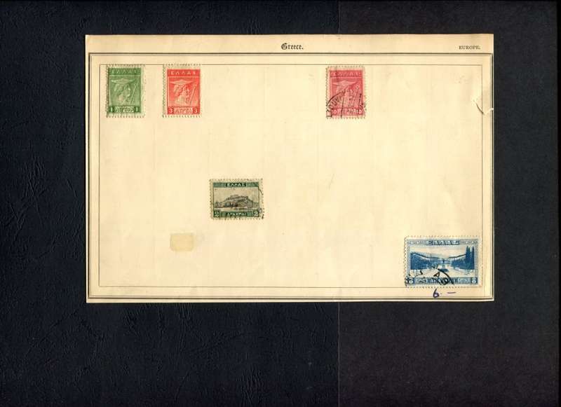 Greece - 5 Stamps Mounted (Hinged) On Old Album Page