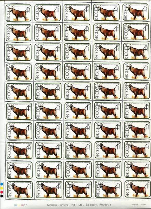 Rhodesia - Animals - Set of 4 Sheets of 50 - MNH - Some Folds and Writing In the Margin