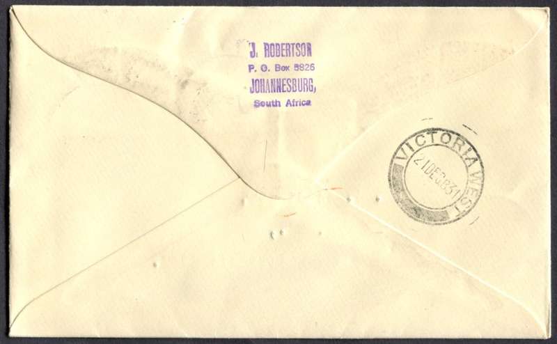 Union of SA - Flight Cover - From Upington to Victoria West