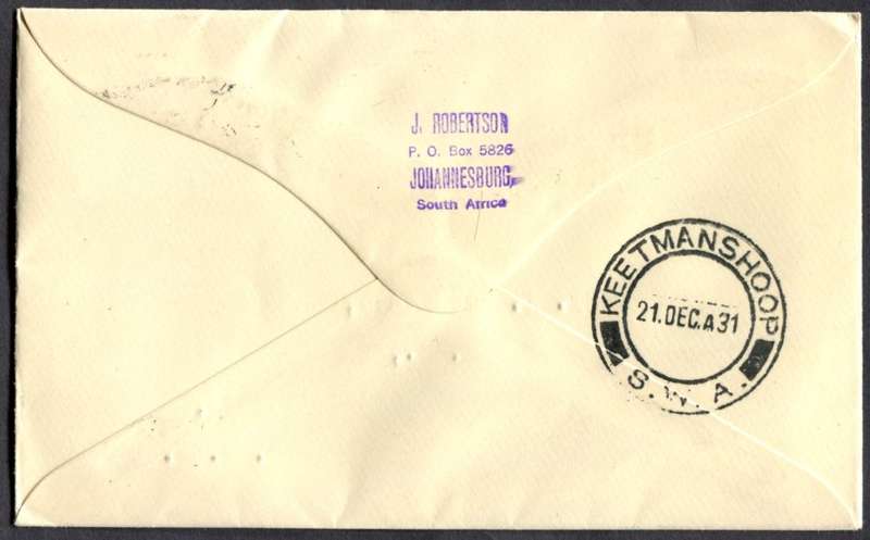 Union of SA - Flight Cover - From Johannesburg to SWA