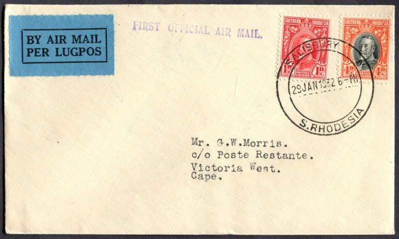 Southern Rhodesia - Flight Cover - First Official Air Mail