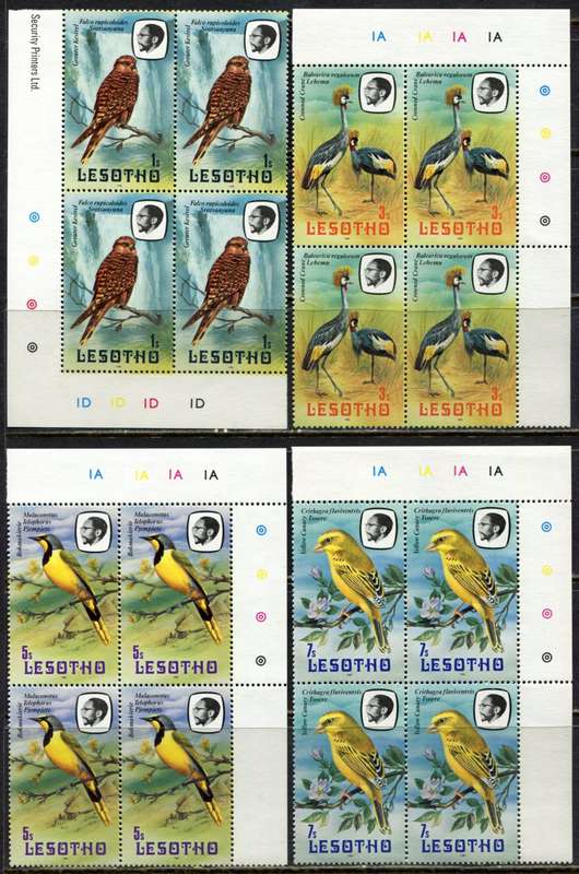 Lesotho  - Birds - Set of 14 Control Blocks of 4 - 1981 - MNH - 40s Right Margin Partially Separated