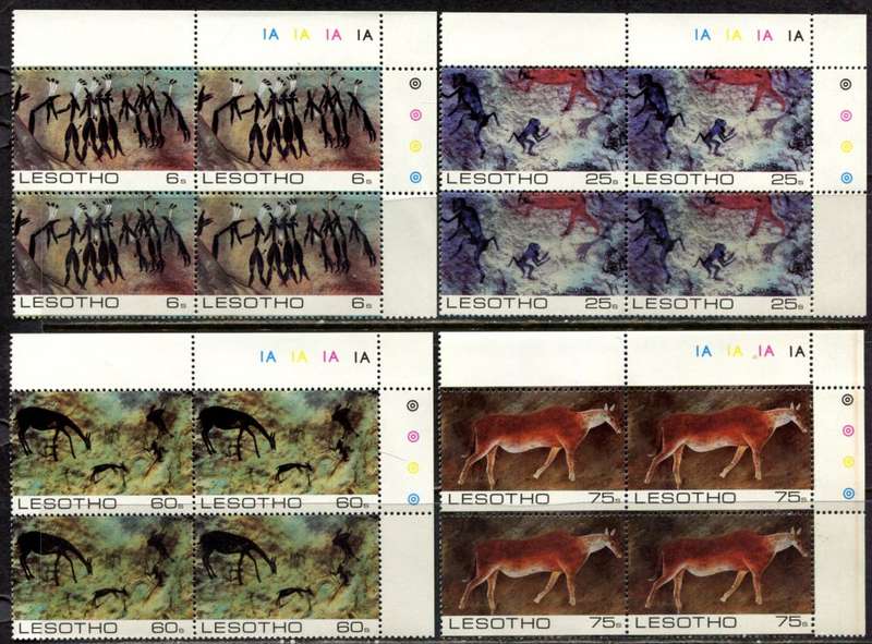 Lesotho  - Rock Paintings - Set of 4 Control Blocks of 4 - 1983 - MNH