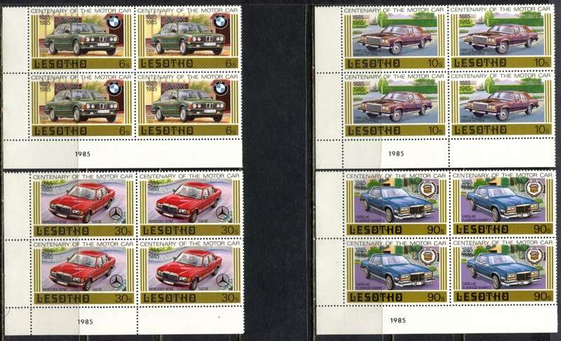 Lesotho - Cars - Set of 5 Blocks of 4 - 1985 - MNH
