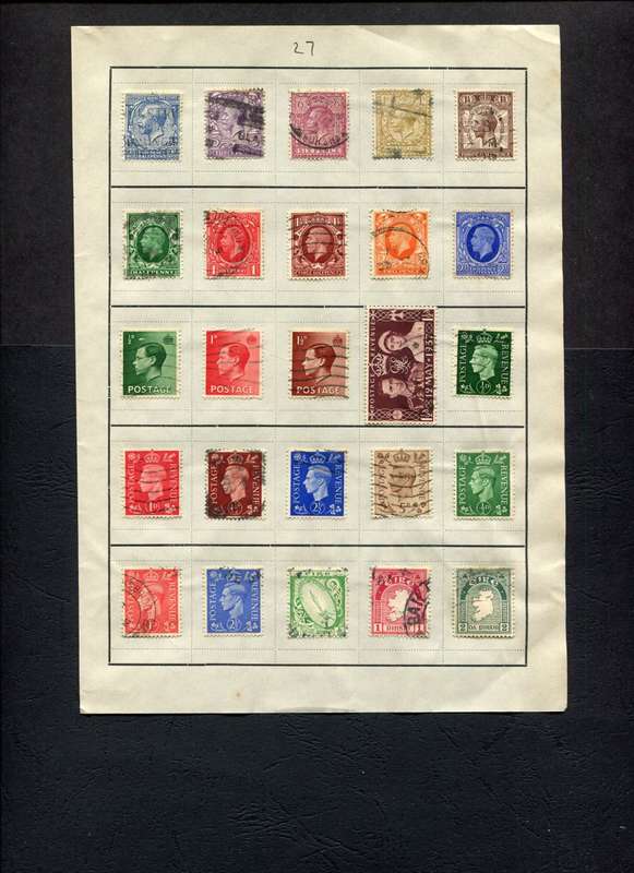 Great Britain/Ireland - 25 Stamps Mounted (Hinged) On Old Approval Page