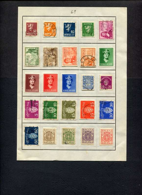 Norway/Poland - 25 Stamps Mounted (Hinged) On Old Approval Page