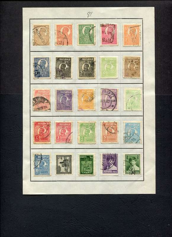 Romania - 25 Stamps Mounted (Hinged) On Old Approval Page