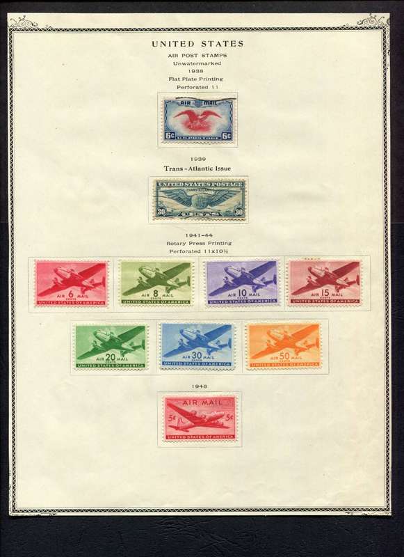 USA - 10 Stamps Mounted (Hinged) On Old Album Page
