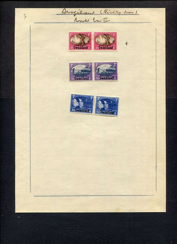 Swaziland - 6 Stamps Mounted (Hinged) on Old Stock Page -1d  `Barbed Wire` Variety