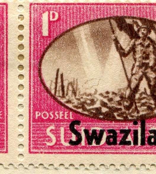 Swaziland - 6 Stamps Mounted (Hinged) on Old Stock Page -1d  `Barbed Wire` Variety