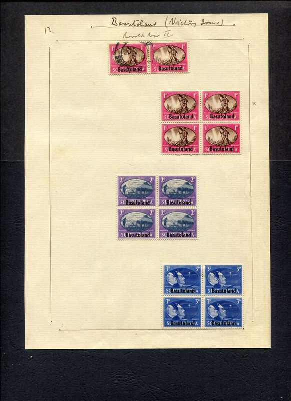 Basutoland - 14 Stamps Mounted (Hinged) on Old Stock Page - 1d  `Barbed Wire` Variety