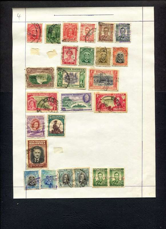 Southern Rhodesia - 25 Stamps Mounted (Hinged) on Old Stock Page