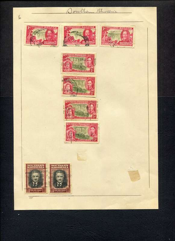 Southern Rhodesia - 9 Stamps Mounted (Hinged) on Old Stock Page