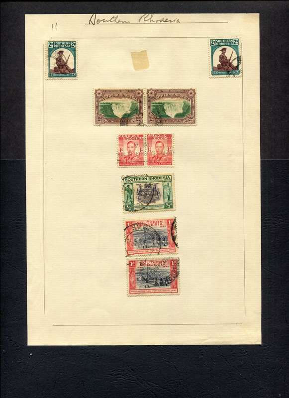 Southern Rhodesia - 9 Stamps Mounted (Hinged) on Old Stock Page
