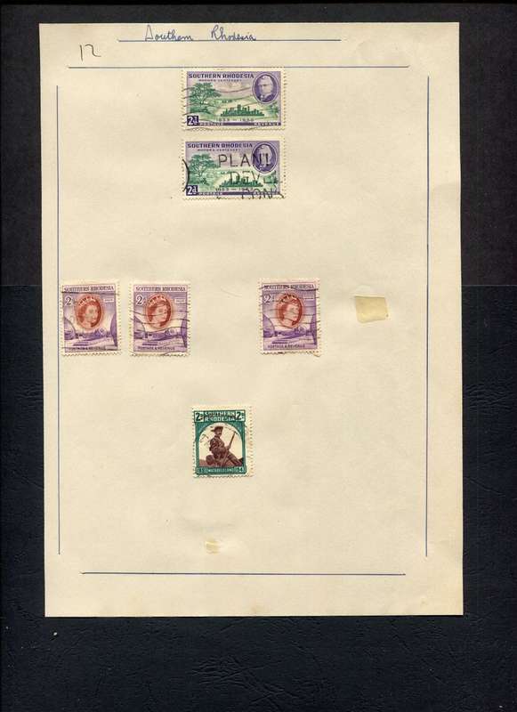 Southern Rhodesia - 6 Stamps Mounted (Hinged) on Old Stock Page