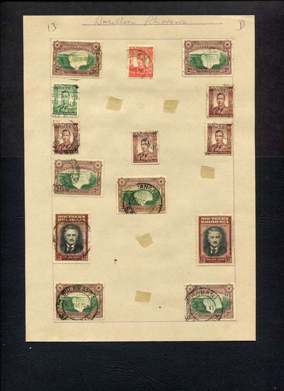 Southern Rhodesia - 14 Stamps Mounted (Hinged) on Old Stock Page
