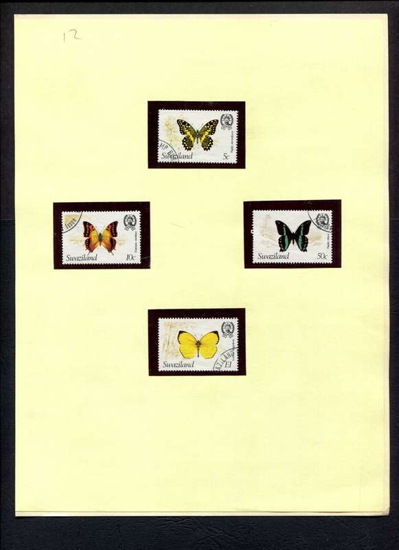 Swaziland - Butterflies - 4 Stamps Mounted (Hinged) on Old Album Page