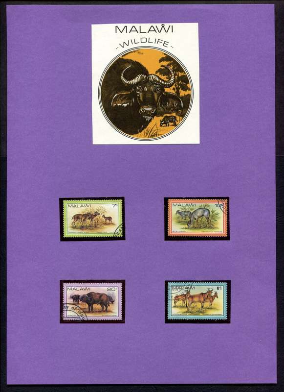 Malawi - Antelope - 4 Stamps Mounted (Hinged) on Old Album Page