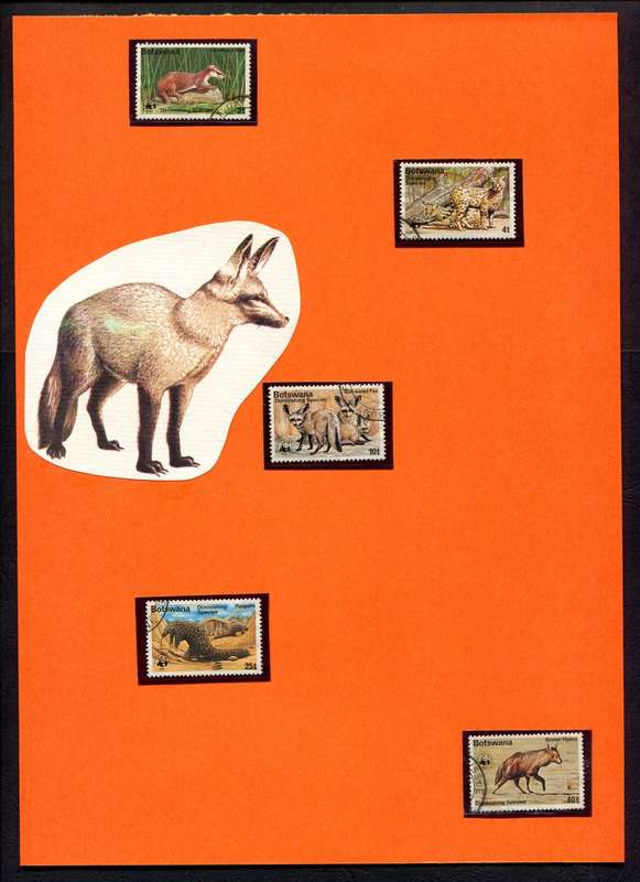 Botswana - Animals - 5 Stamps Mounted (Hinged) on Old Album Page